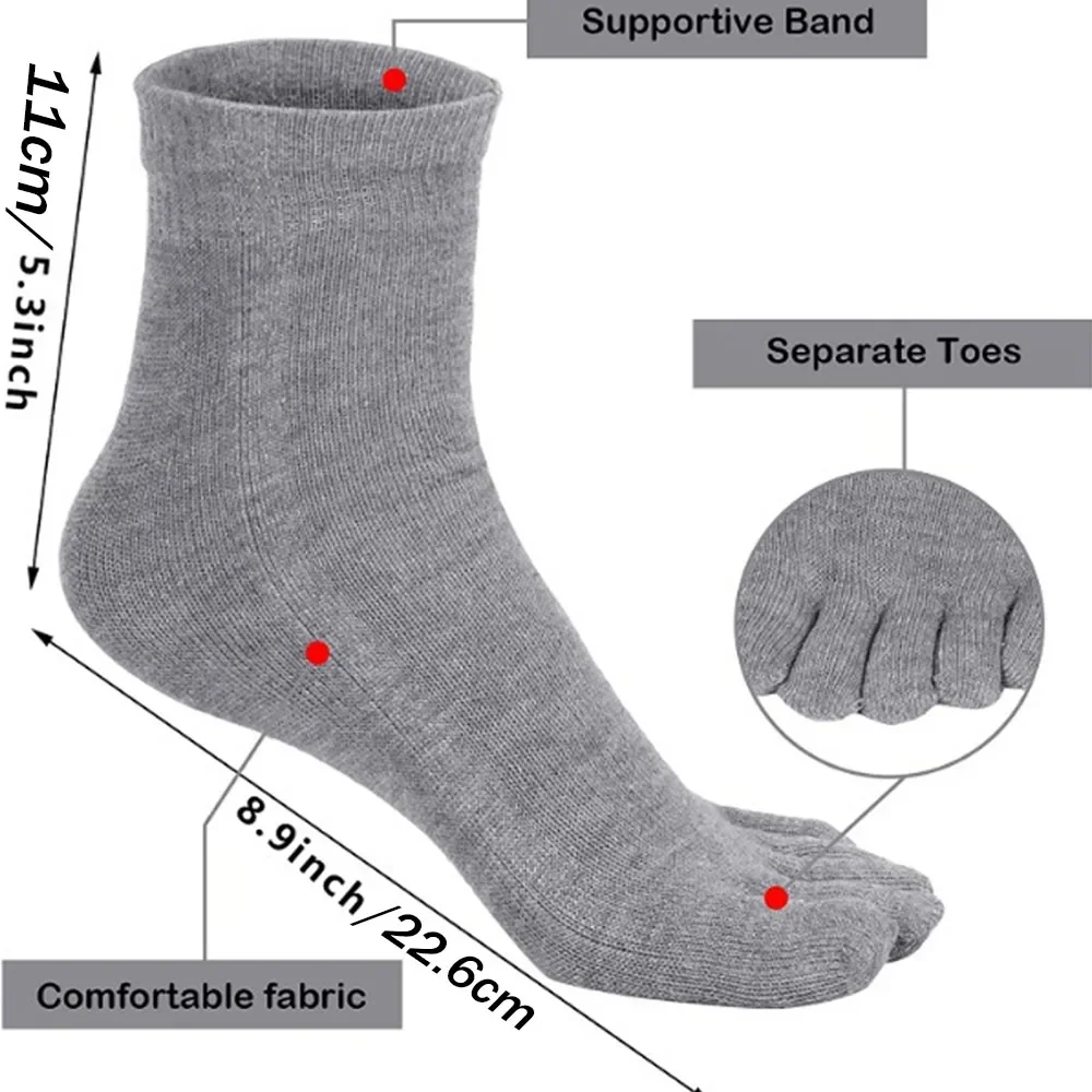 5Pairs Toe Socks Crew Socks Mężczyźni i kobiety Pięć palców Skarpety Oddychające bawełniane skarpety Sportowe bieganie Jednolity kolor jako prezent urodzinowy