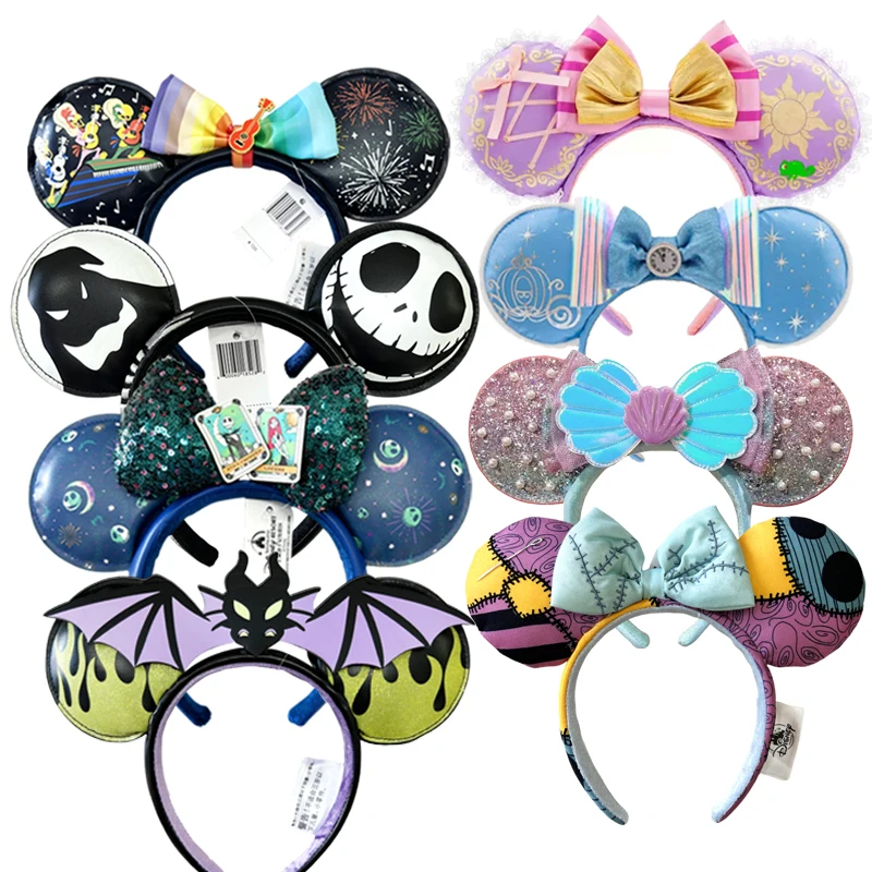 2025 Disney Mickey Mouse Headband Disneyland Minnie Ears Princess Seris PU Leather Headwear Children Girl Toys Decoration