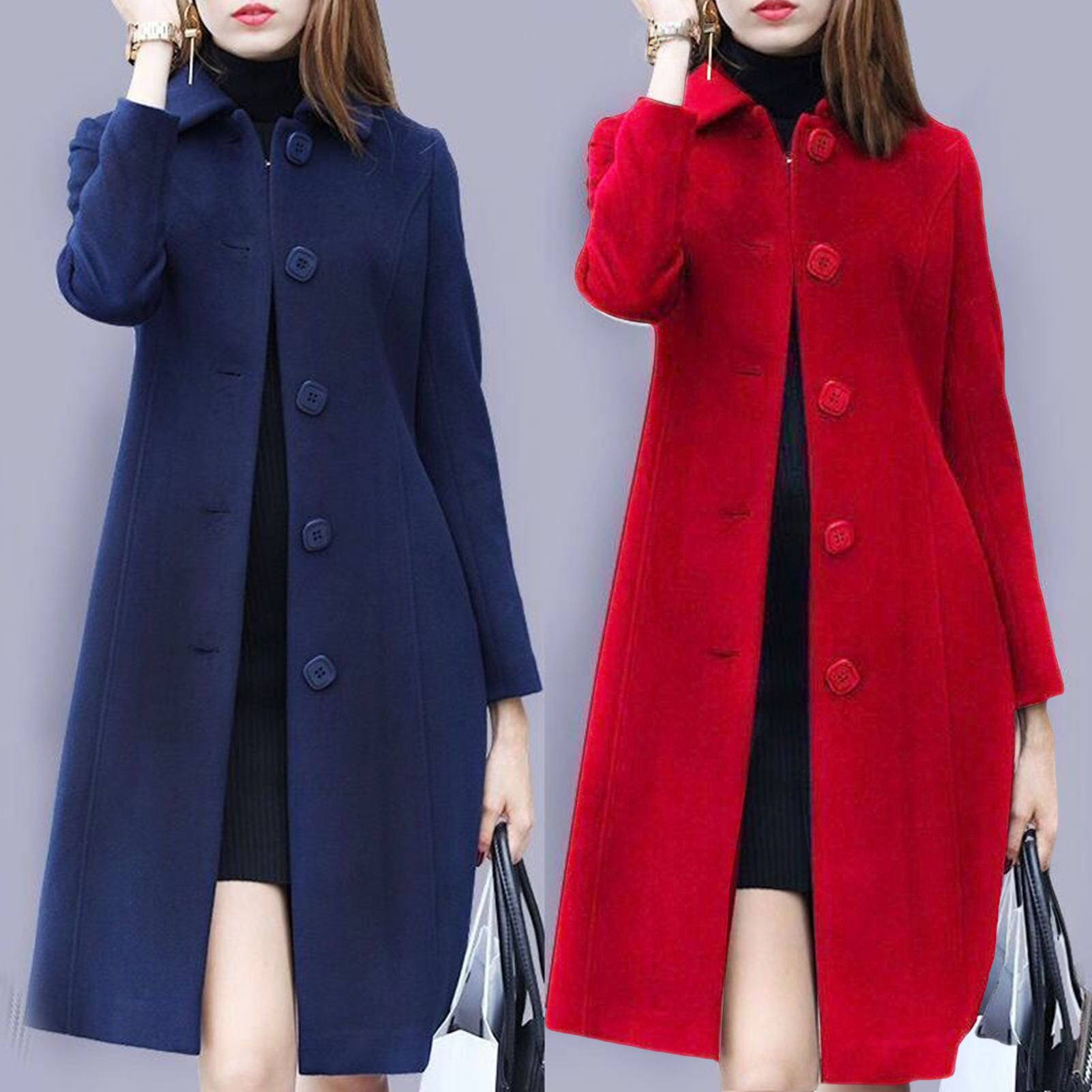 S-4XL Herbst Frauen Mantel Mid-Länge Einreiher Einfarbig drehen-unten Kragen Elegante Weiche Plus Größe Warme winter Jacke