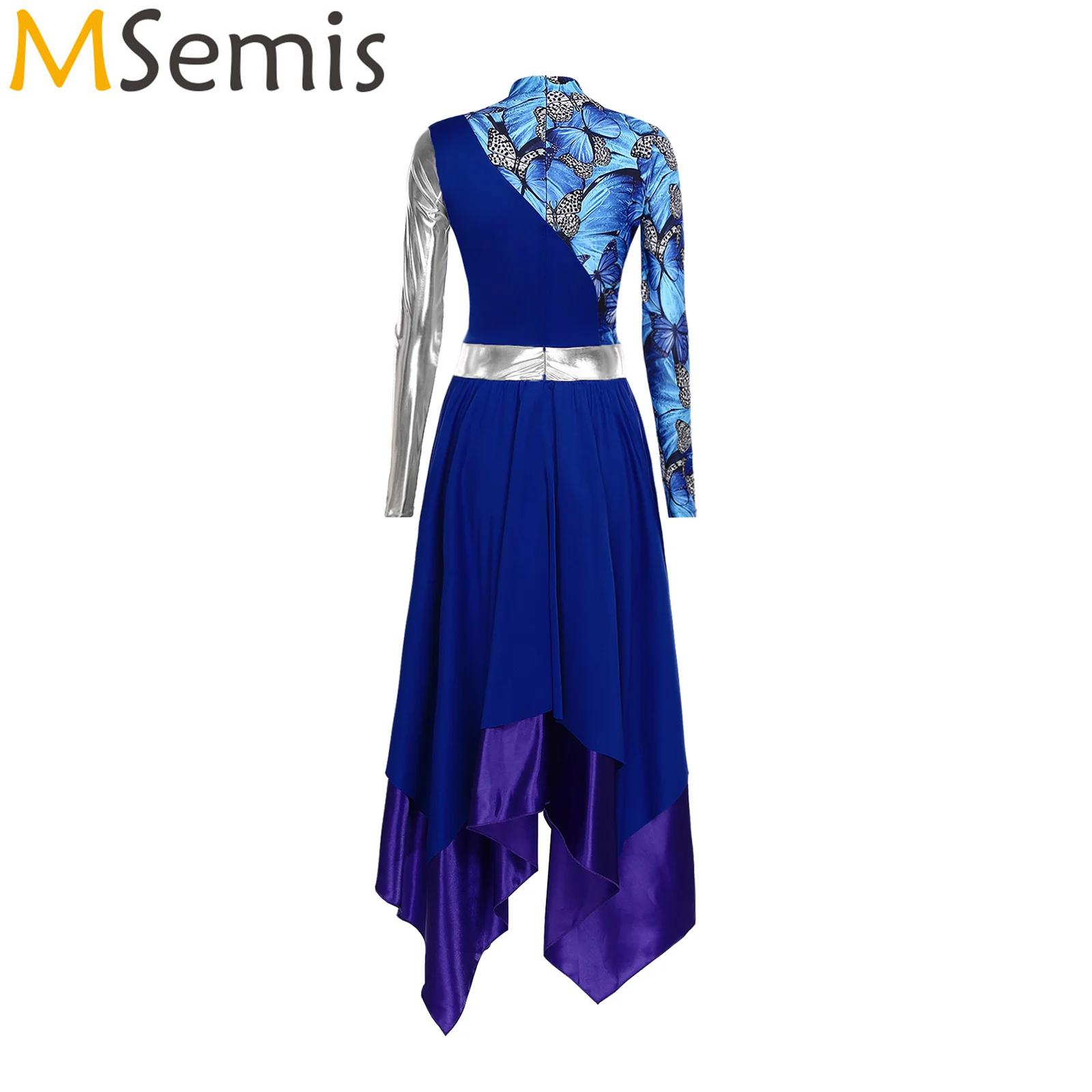 Damen-Kleider, metallisch glänzend, bedruckt, liturgisches Lob, christliche Anbetung, Kirchenchor, Performance-Kostüm, Ballett, lyrische Tanzkleider