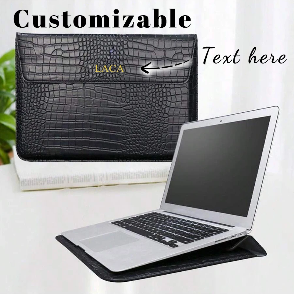 Étui pour ordinateur portable en cuir PU Crocodile avec lettres personnalisées pour hommes, housse avec support pour ordinateur portable 13.3/15.4 Pro, unisexe