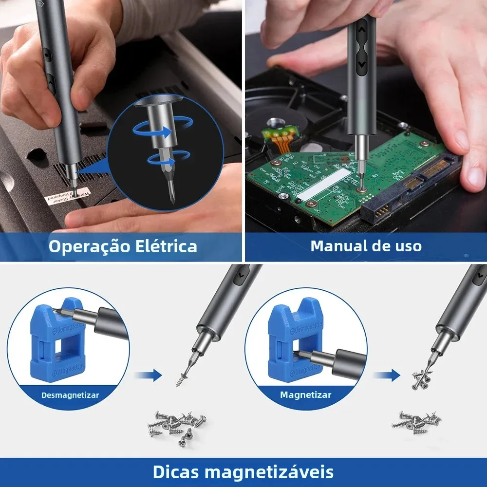 Conjunto de chave de fenda elétrica 28/62 em 1, kit de ferramentas elétricas de precisão, recarregável, sem fio, mini pontas pequenas para reparo de células móveis xiaomi