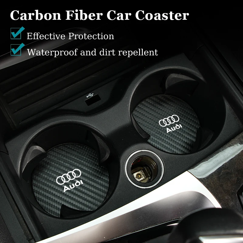 Tapete para taza de agua de coche, soporte para botella de fibra de carbono, antideslizante, para Audi A1, A3, A4, A5, A6, A7, A8, Q2, Q3, Q5, Q7, Q8, Quattro S7, S8, S3, S4, 2 uds.