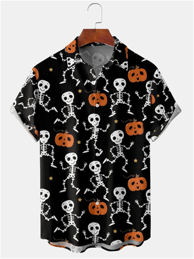 Camisa de Halloween para hombre con estampado 3D de gran tamaño, manga corta, pequeño diablo, informal, fresco, Hip Hop, ropa hawaiana de verano