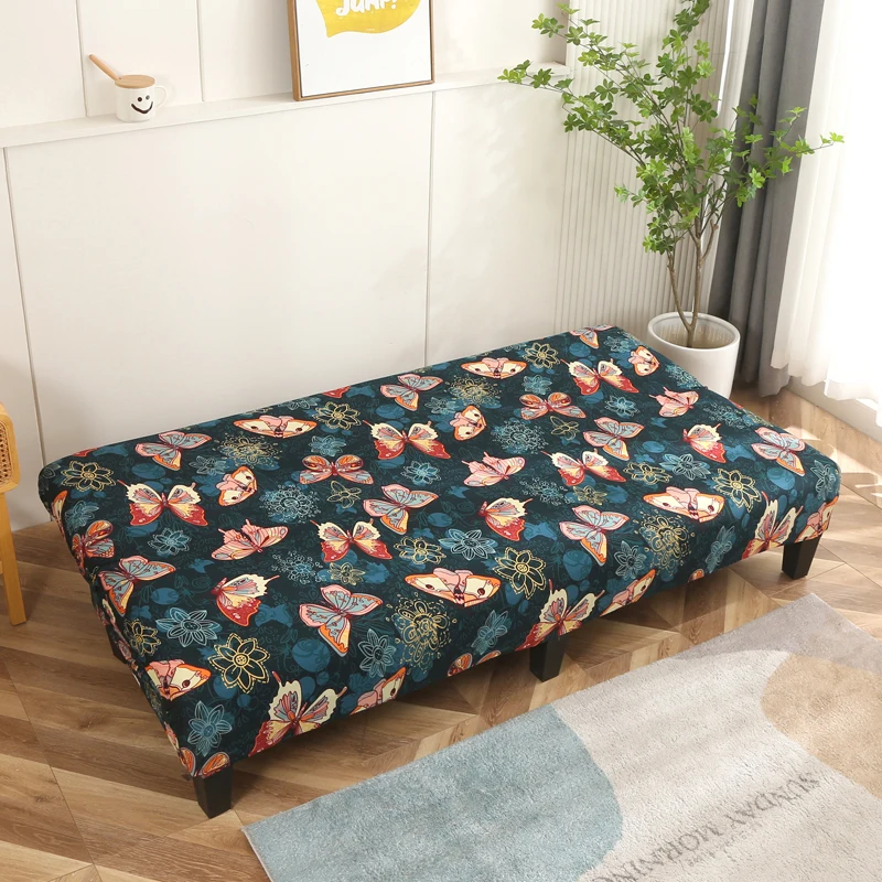LANMOLIFE Fundas para futón sin brazos Funda para sofá cama plegable elástica con parte inferior elástica, funda para sofá ajustada estampada