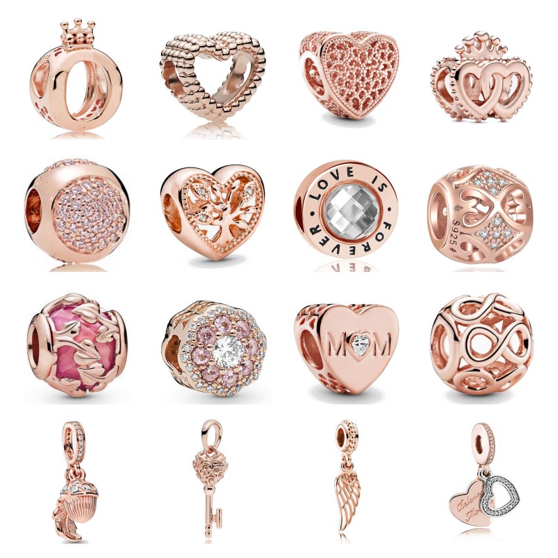 ใหม่ 925 เงินสเตอร์ลิง Rose Gold Dangle Charms Fit 925 Original ผู้หญิงสร้อยข้อมือลูกปัด Charm สําหรับสร้อยคอจี้เครื่องประดับ