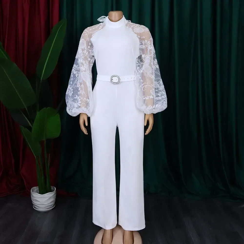 Mesh Overall Frauen Weiß Overalls Party Spitze Strampler Neu In Body Ein Stück Langarm Sommer Lange Hosen Y2k Frühling Arbeit