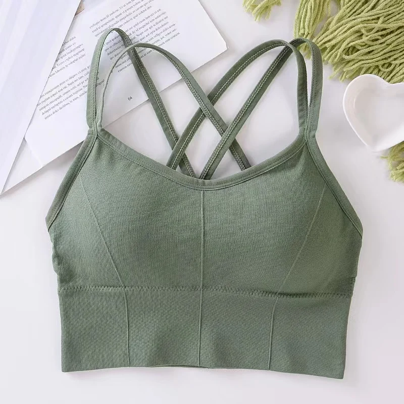 ผู้หญิงเซ็กซี่เสื้อกลับข้าม Tank Top Push Up Running กีฬา Bra Breathable Soft ฟิตเนสความงามสีทึบโยคะ Bra