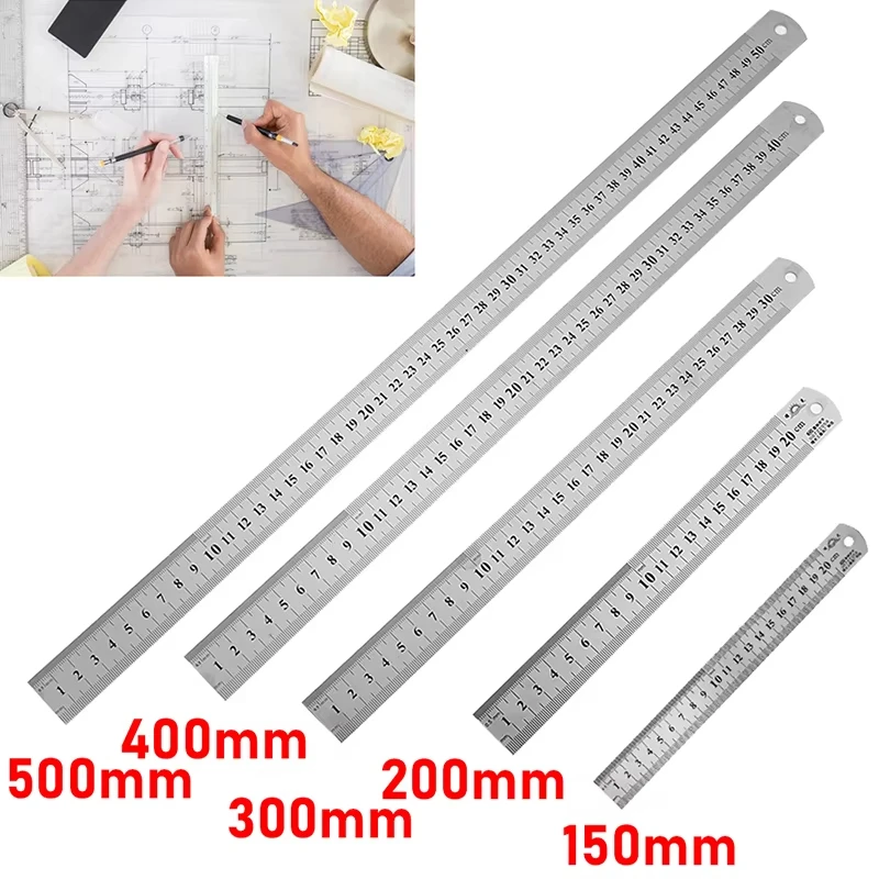 150 mm-500 mm doppelseitige Metallskala, gerades Lineal aus Edelstahl, Präzisionsmesswerkzeug für Studenten, Schule, Schreibwaren, Kinder