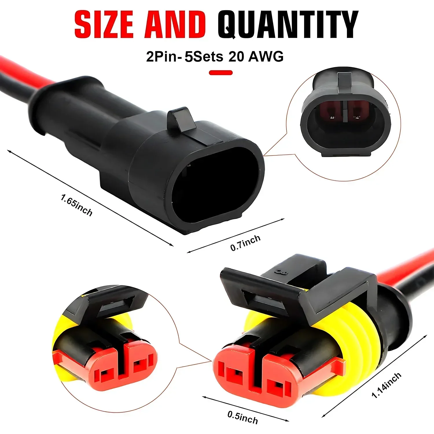 Conectores de cable impermeables de 2 pines: kit de conectores automotrices para automóviles, camiones, motocicletas, barcos marinos, reemplazo de conexión rápida