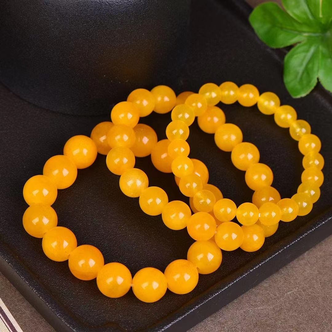 Cadena de mano de Jade de seda dorada para mujer, brazalete elástico de piedra amarilla ámbar Natural, pulseras de piedras preciosas, dijes de joyería, regalos de joyería