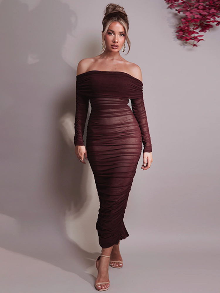 Mozision Off-schulter Langarm Sexy Maxi Kleid Für Frauen Herbst Neue Liebsten Backless Bodycon Geraffte Party Langes Kleid