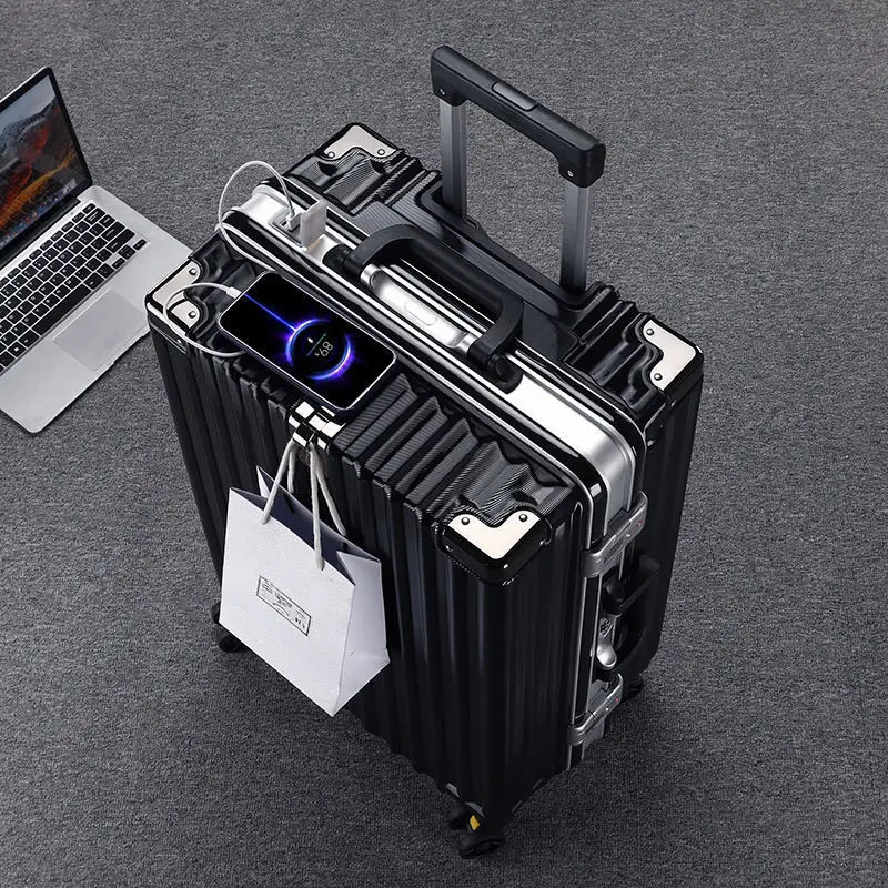 Mala de Viagem ande com Estrutura de Alumínio para Homens, com Rodas Universais e Fechadura por Senha, Material ABS PC