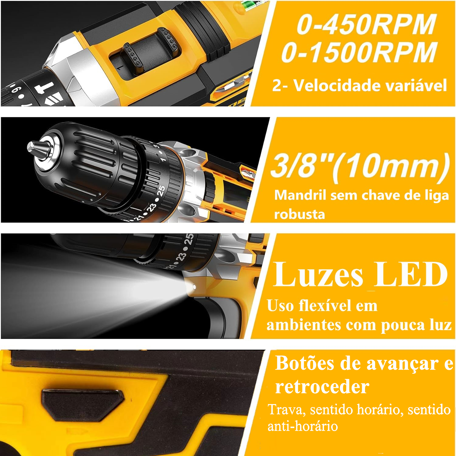 Conjunto de furadeira e chave de fenda sem fio com 2 baterias - Kit de perfuração elétrica profissional de 21V