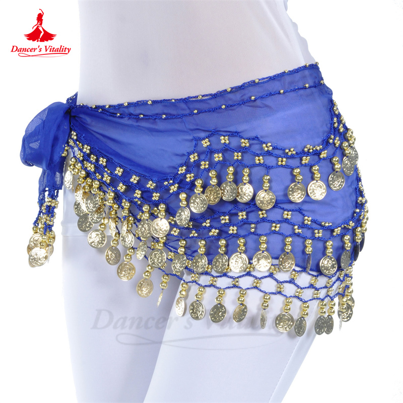Belly Dance สําหรับผู้หญิงชีฟองเหรียญทอง Oriental เต้นรํา Accessies สาวชีฟองเหรียญเงิน Bellydance ผ้าพันคอสะโพก