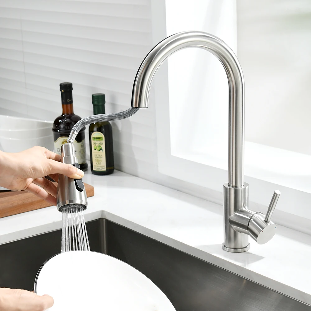 ก๊อกน้ําห้องครัวสีดําเดี่ยวดึงKitchen Tap Single Hole Handleหมุน 360 องศาMixer Tap Mixer Tap 408906