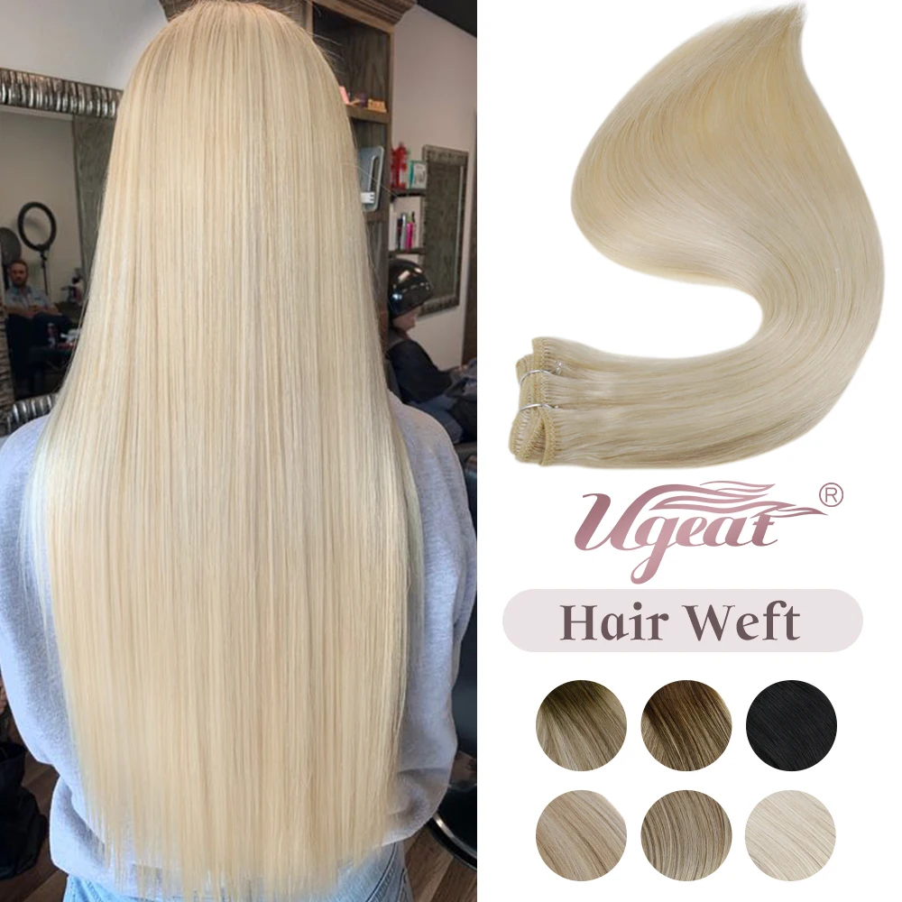 Ugeat-extensões de cabelo de trama para mulheres, 100% cabelo humano real, 14-24 ", cabelo remy macio, 100g costurar o cabelo, novo