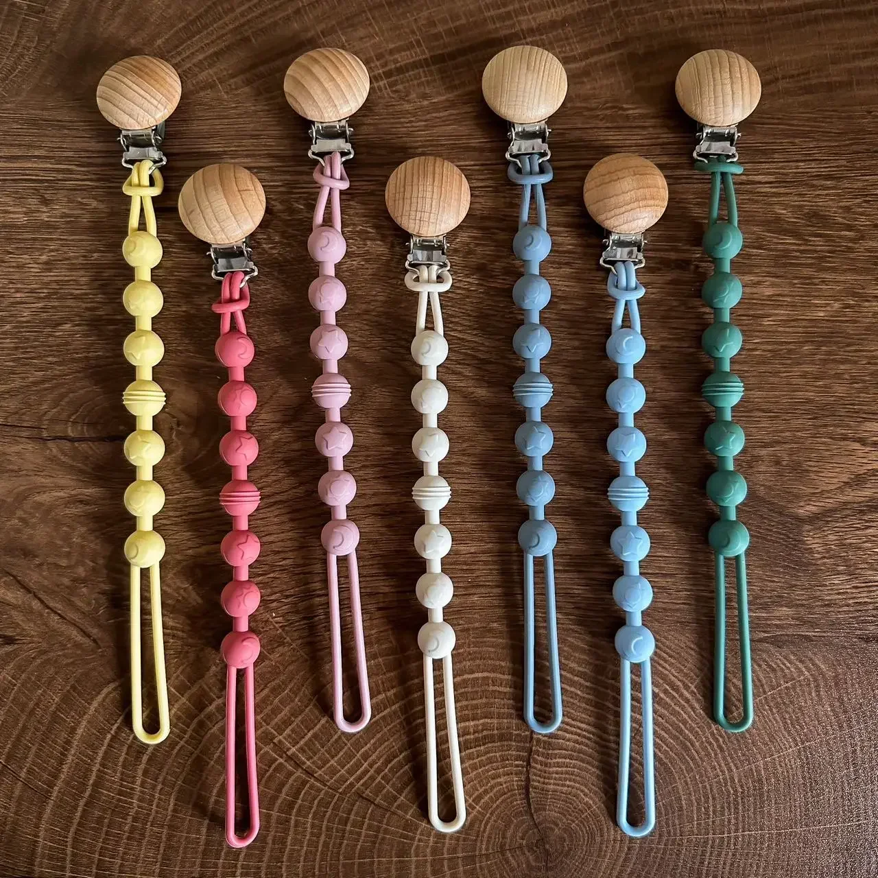 Pulseira de silicone anti-perdido para o bebê, clipe bonito chupeta, comestível, anti-perdido, resistente a altas temperaturas, brinquedo