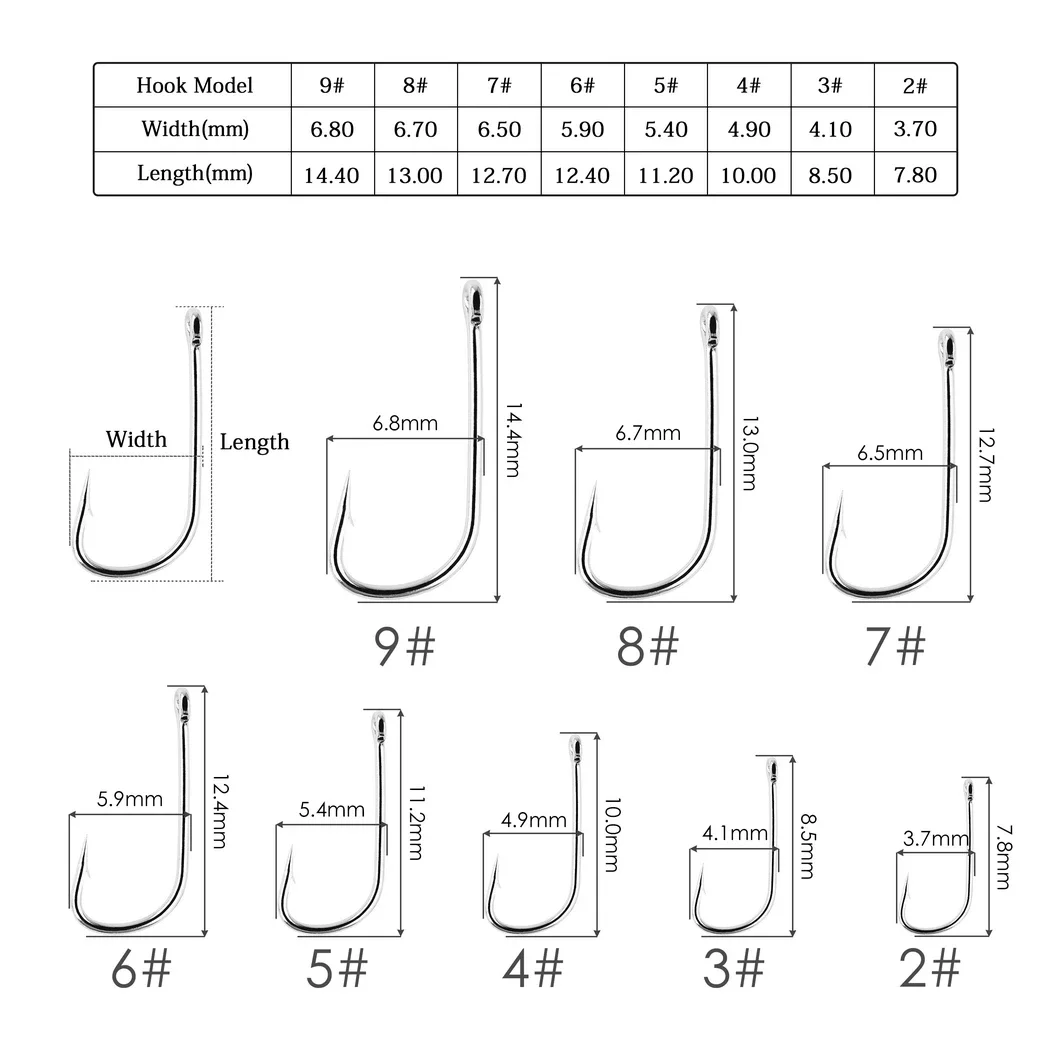 100 Móc Câu Cá Pint Móc Với Mắt Biển Móc Thép Không Gỉ Trắng Lớn Thêm Cán Dài Chủ Fishhook Câu Cá giải Quyết Hộp