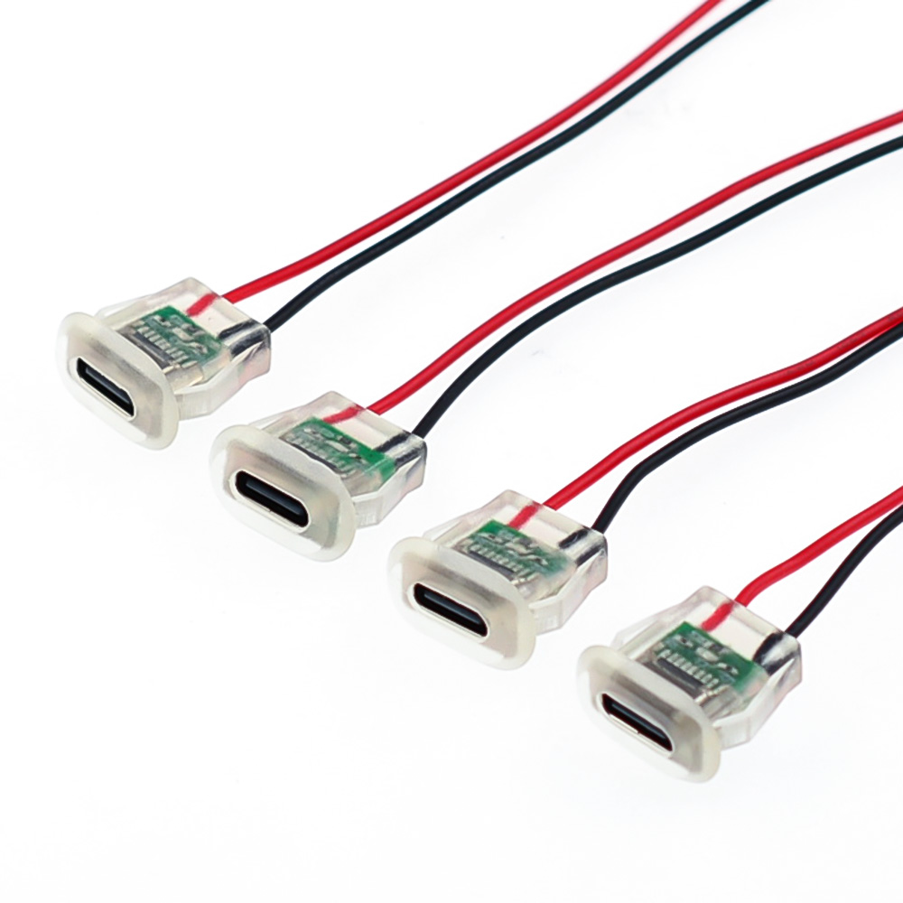 2-контактный разъем USB Type C 5A входного типа для зарядки со светодиодными фонарями Водонепроницаемый порт питания USB-C Гнездовой разъем TYPE-C
