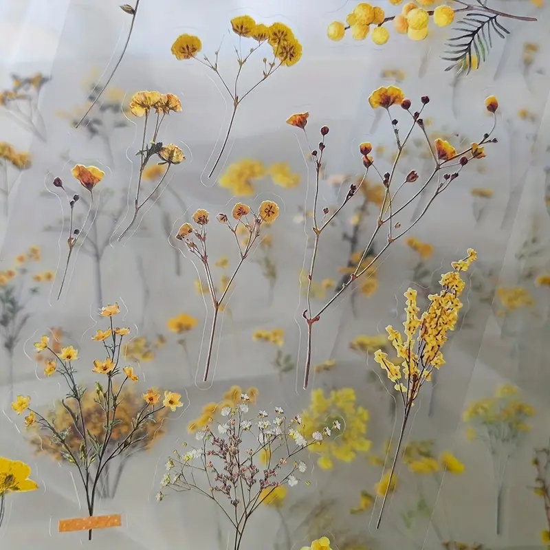 JIANQI 6pcs/pack Transparent PET Stickers Scrapbooking Materials DIY Junk Journal Collage Floral Leaves Plants Decor Stickers