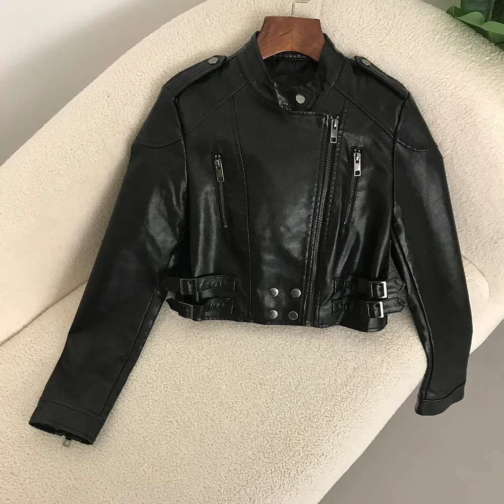 Kunstleder Biker jacke Frauen Mode schlanke kurze neue Mode Motorrad Pu Mantel Frühling kurze Jacke weibliche Reiß verschlüsse