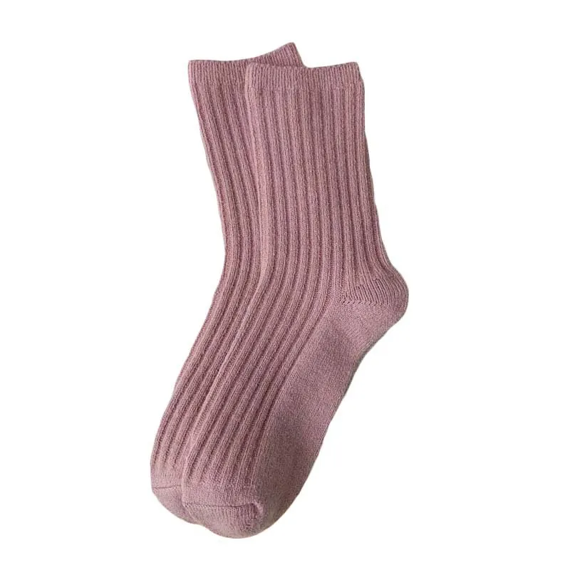 2025 nuevos calcetines de lana de Cachemira de invierno para mujer, calcetines informales de moda japonesa de Color sólido, calcetines largos más gruesos, calcetines térmicos cálidos para niñas