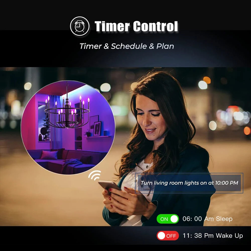 Tuya Wifi E14 Lampada a candela Controllo app Lampadina intelligente Bluetooth RGB + CW Luce LED Dimmerabile Lampade di gruppo di cristallo Funziona con Alexa Google