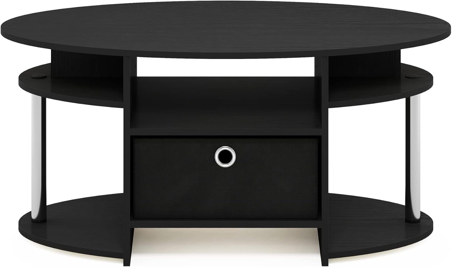 Simple Design Oval Coffee Table with Bin, Americano, Stainless Steel Tubes