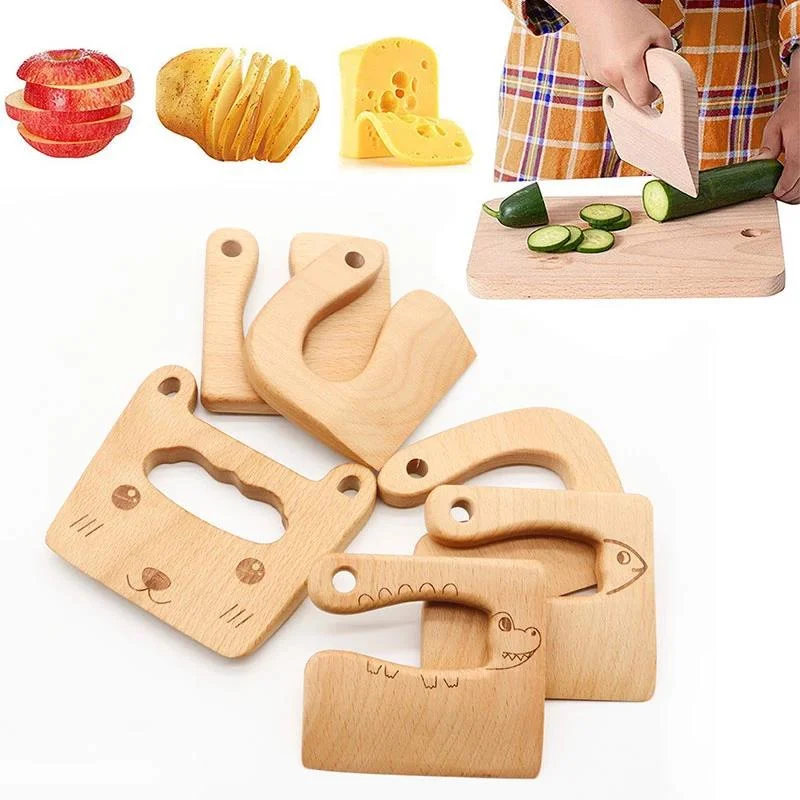 Gỗ Trẻ Em Dao Nấu Ăn An Toàn Cắt Đồ Chơi Rau Và Trái Cây Cắt Hình Dễ Thương Dụng Cụ Nhà Bếp Dành Cho Trẻ Từ 3 Tuổi và Lên