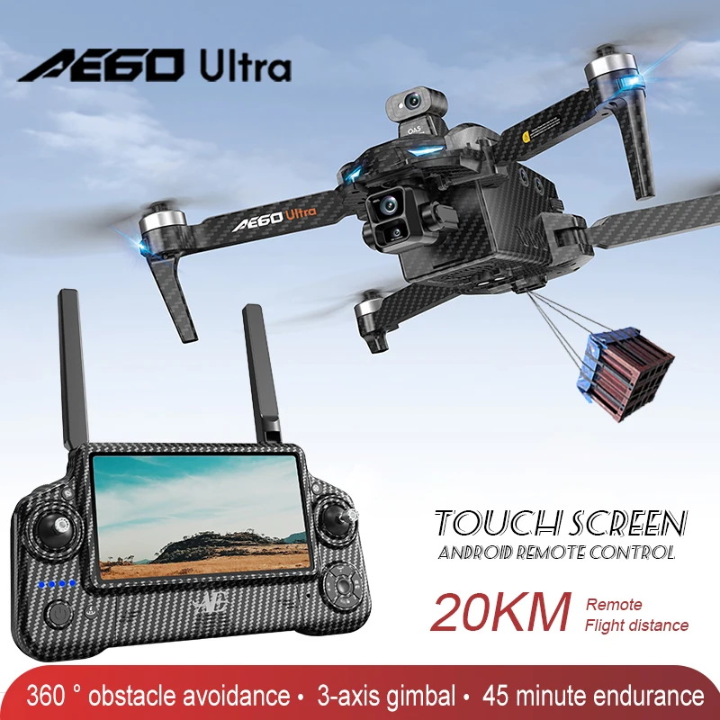 Novo drone gps profissional a60 com câmera 8k, gimbal de 3 eixos, 5g, wi-fi, sem escova, quadricóptero rc, controle de tela, airdrop, segurança