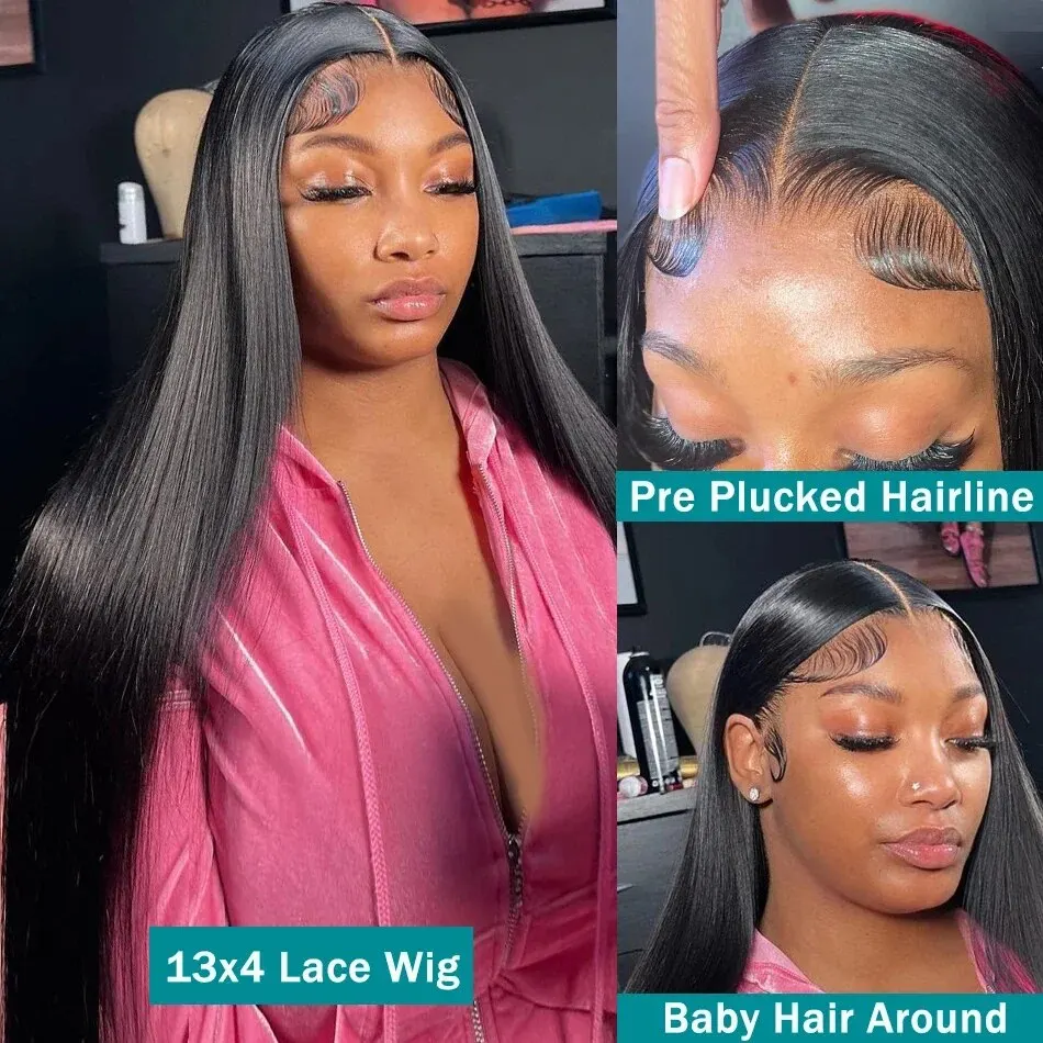 Parrucche anteriori in pizzo 13x6 diritte per capelli umani Parrucche trasparenti brasiliane per donne nere Parrucca frontale in pizzo 13x4 HD per capelli umani
