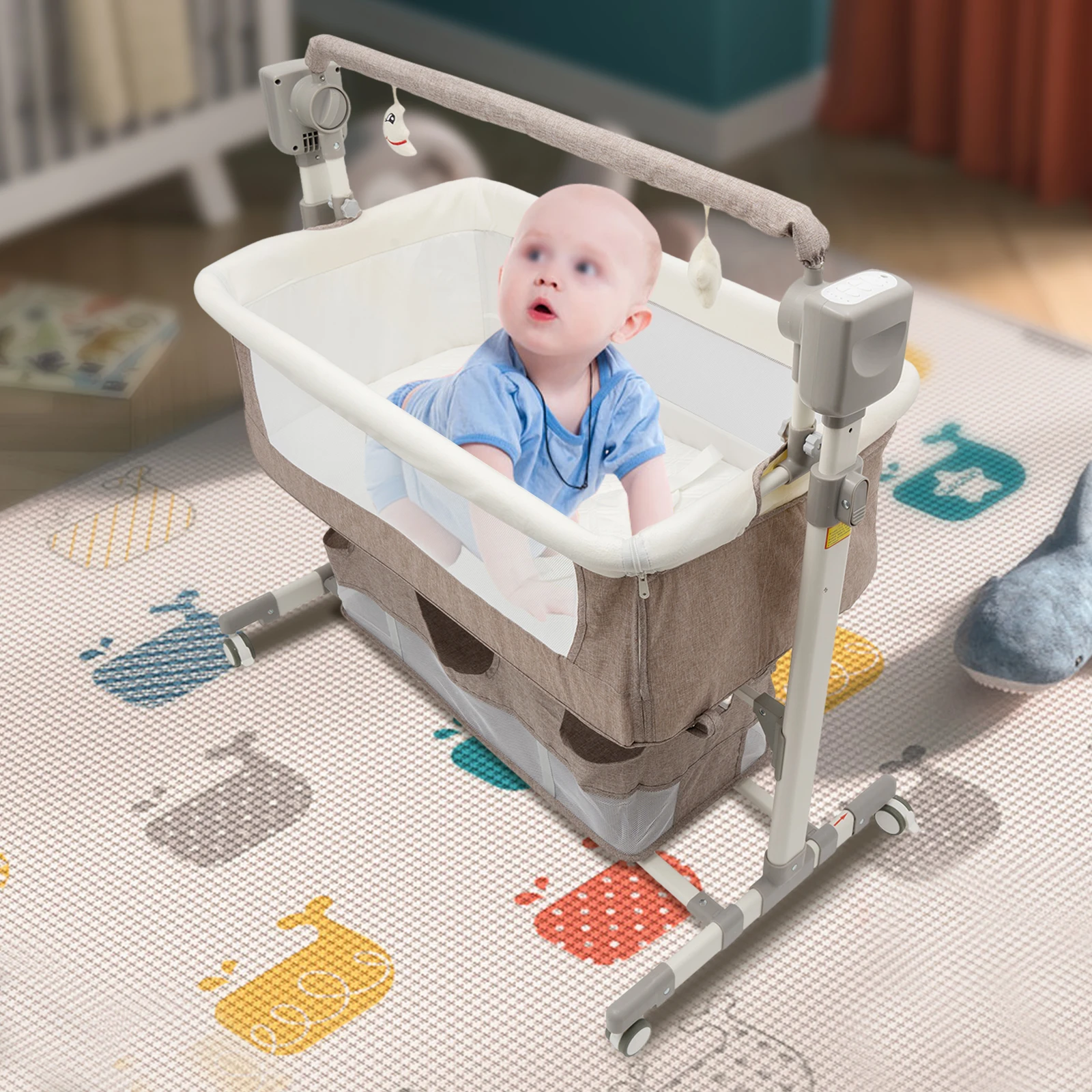 Smart Baby Bassinet Bedside Sleeper Music Play Automatic Cradle with Timing Function & 5-Speed