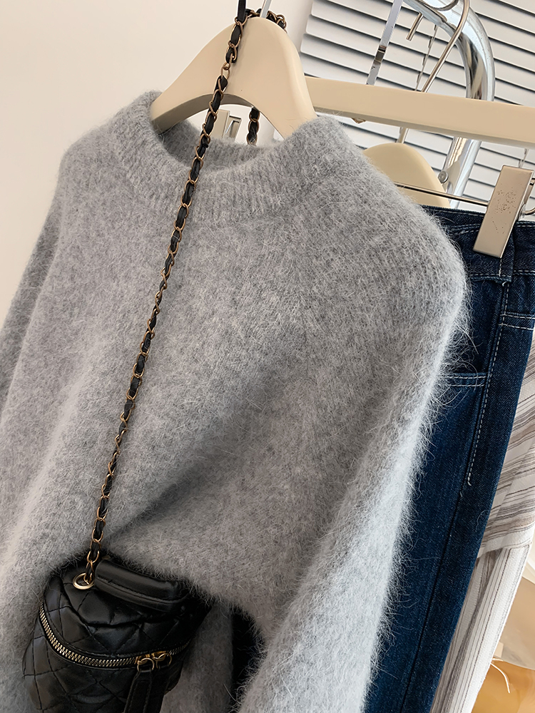 Pulôver de malha larga e grande para mulheres, suéter vintage, monocromático, malha, moda, novo, outono, 2024