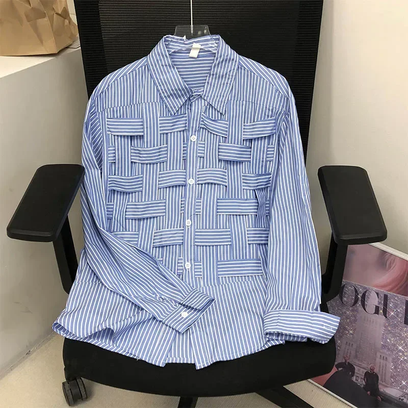 EBAIHUI, camisas lisas con agujeros para mujer, solapa, manga larga, cintura suelta, blusa de retales a la moda, camisa informal elegante de poliéster para mujer 2024