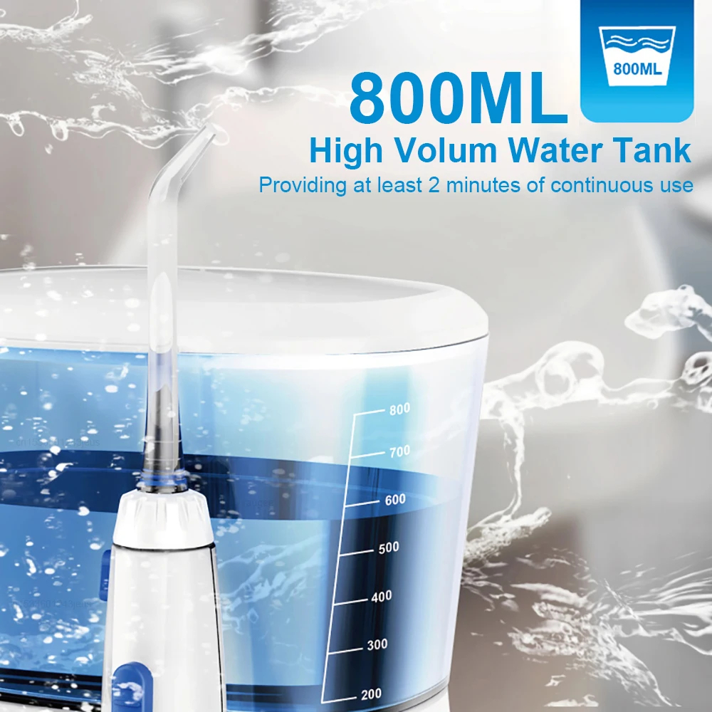 Waterpulse Elektrische Munddusche, 800 ml, großes Fassungsvermögen, Zahnwasserhygiene, Zahnseide, Zahnreiniger mit 5-facher Spitzen