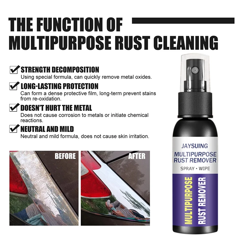 30ML อเนกประสงค์ Rust Remover สเปรย์พื้นผิวโลหะสีโครเมี่ยมบํารุงรักษารถยนต์ผงเหล็กทําความสะอาด Super Rust Remover ทําความสะอาด