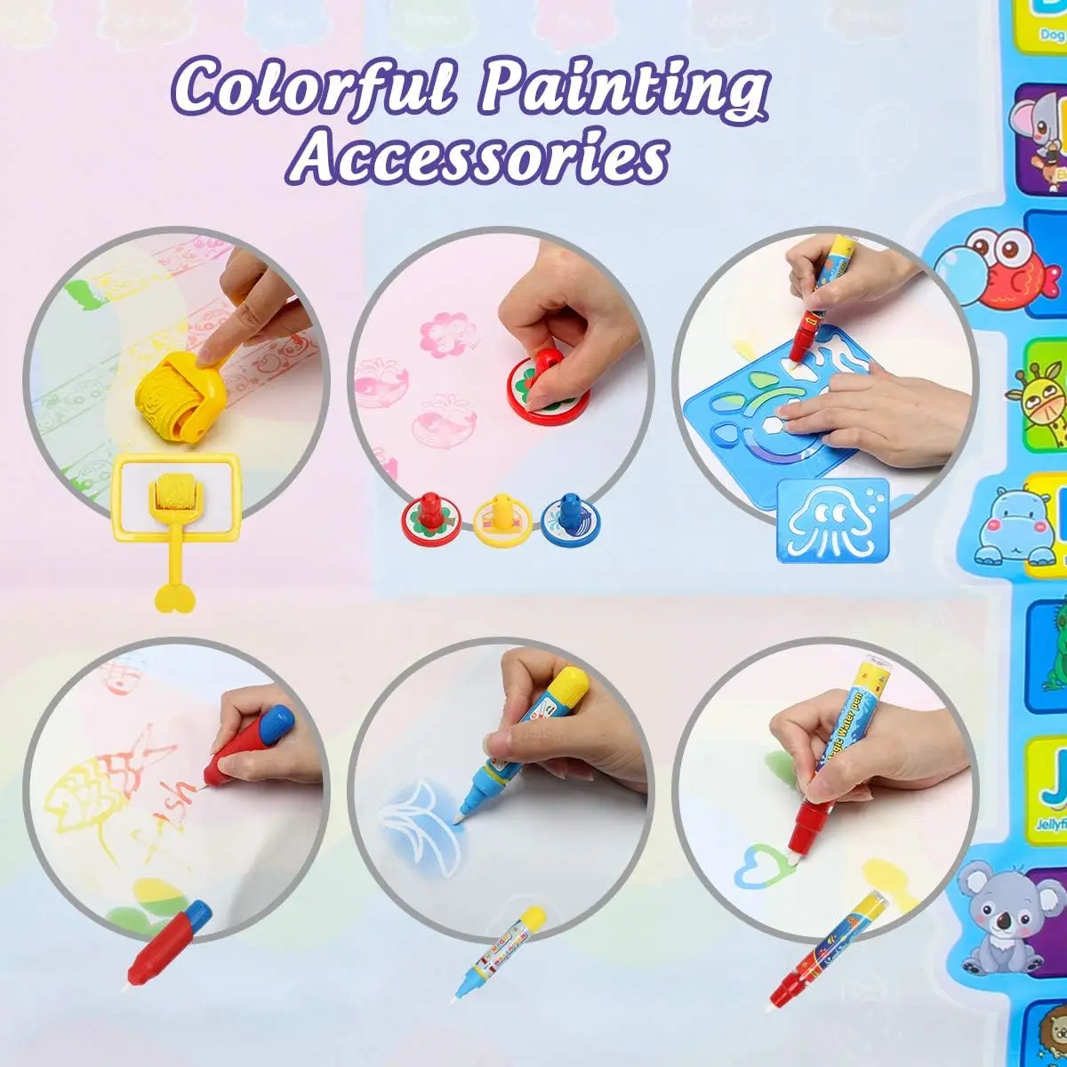 Tapete de desenho mágico com água, reutilizável, placa de pintura com canetas, brinquedos educativos montessori para crianças, presente de natal e dia das bruxas