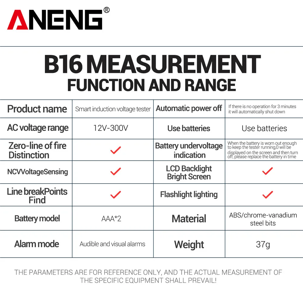 ANENG B16 Lntelligent Sensing ปากกาวัดดิจิตอลแบบไม่สัมผัส 12 V-300 V เครื่องตรวจจับแรงดันไฟฟ้า NCV แรงดันไฟฟ้า Probing เครื่องทดสอบเมตรเครื่องมือ