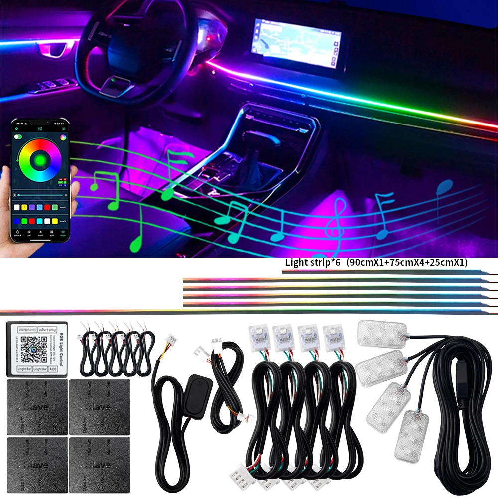 Luces ambientales sinfónicas LED 18 en 1, Streamer a todo Color para Interior de coche, RGB, 64 colores, tira acrílica de neón, decoración, lámpara de ambiente