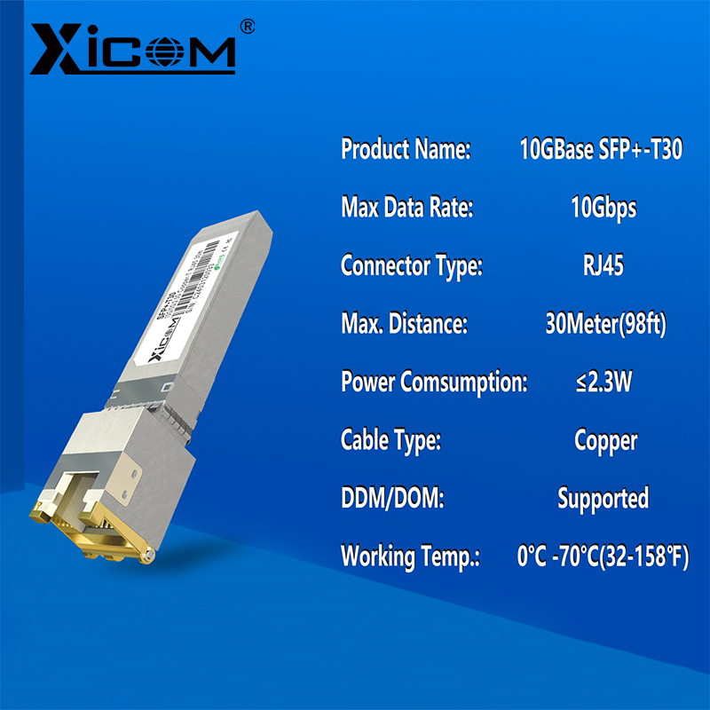 Xicom 10G RJ45 SFP Módulo de Cobre 10G/5G/2.5G RJ45 Porta Transceptor 10GBase-T RJ45 Compatível com Cisco/Mikrotik Ethernet Switch