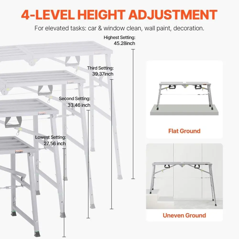 Adjustable Height Portable Scaffolding Platform 800LB Load Bearing Work Stand