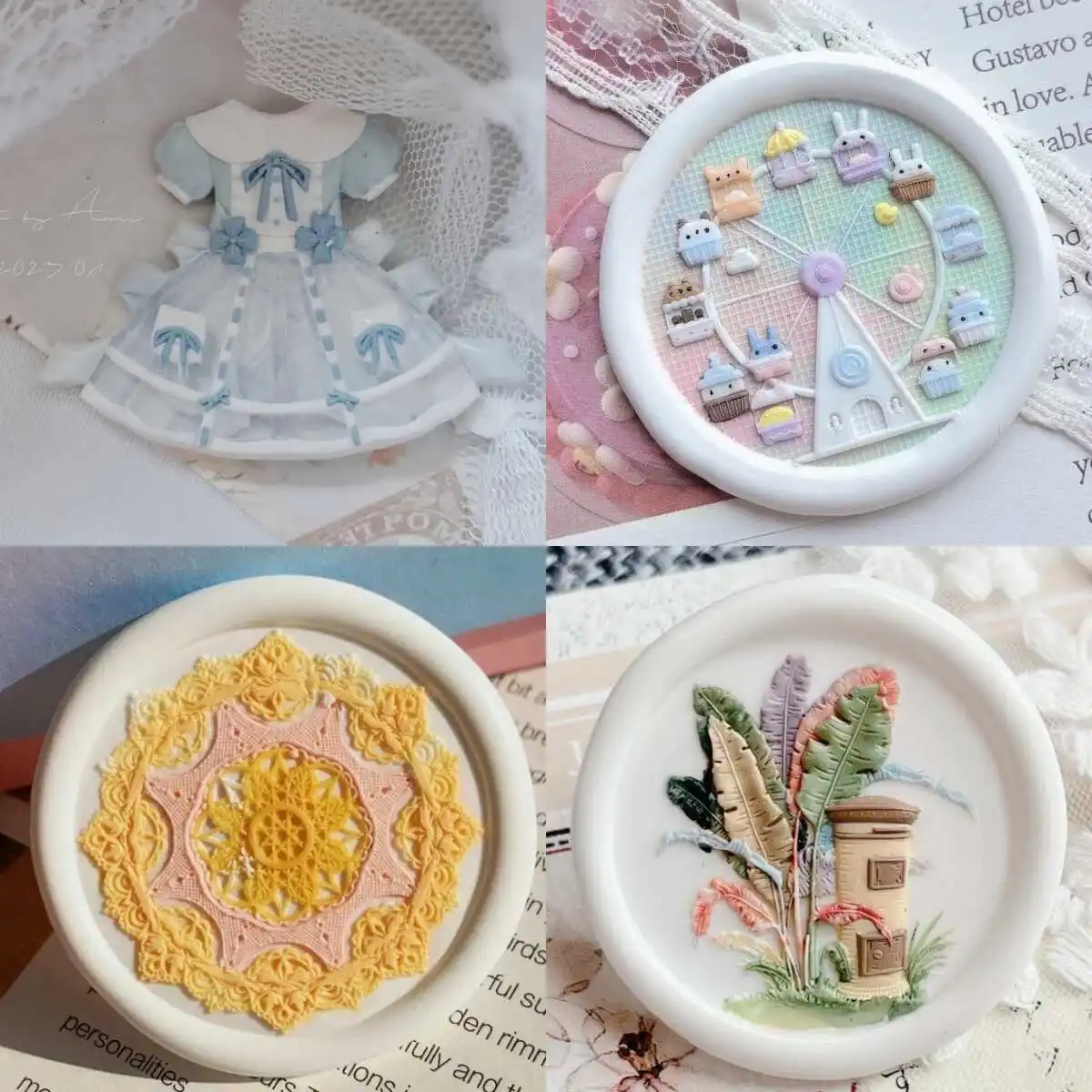 DIY fire seal Phoenix fan relief seal head cute cat carving multi-layer copperhead invitation envelope sealing stamp toy
