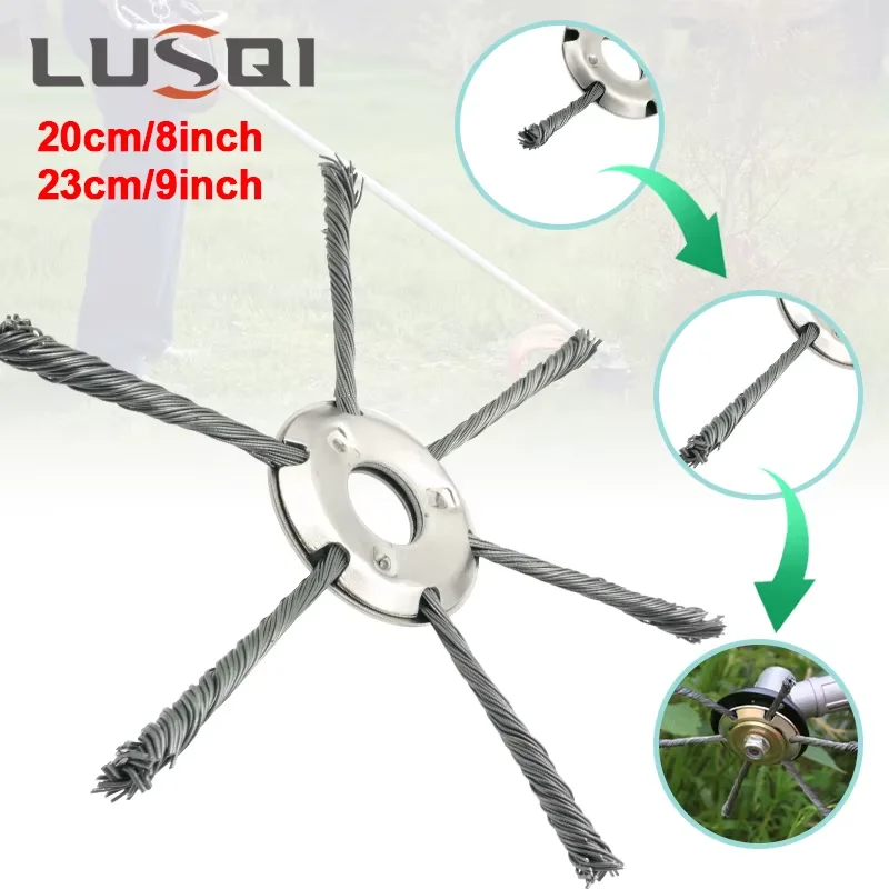 LUSQI 20/23cm Steel Wire Wheel Head Upgraded Grass Trimmer Head Universal Weed Brush Removal Moss Rust Fit Petrol Brushcutter