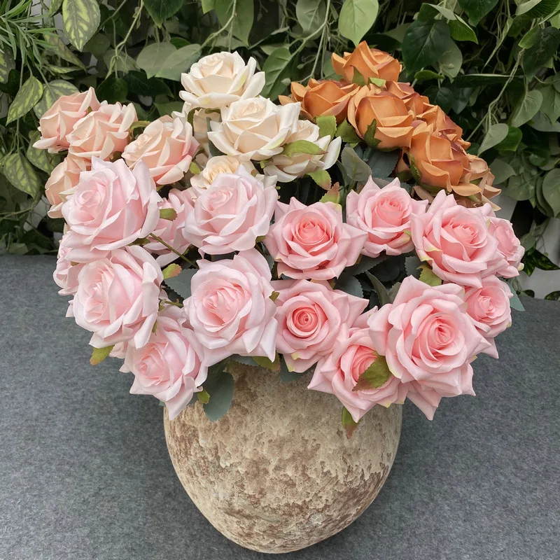 Bouquet de Simulation Artificielle pour Décoration, Ornements, Rose à 9 Têtes, Petit Angle, Prise de Vue de Mariage à Domicile, Nik