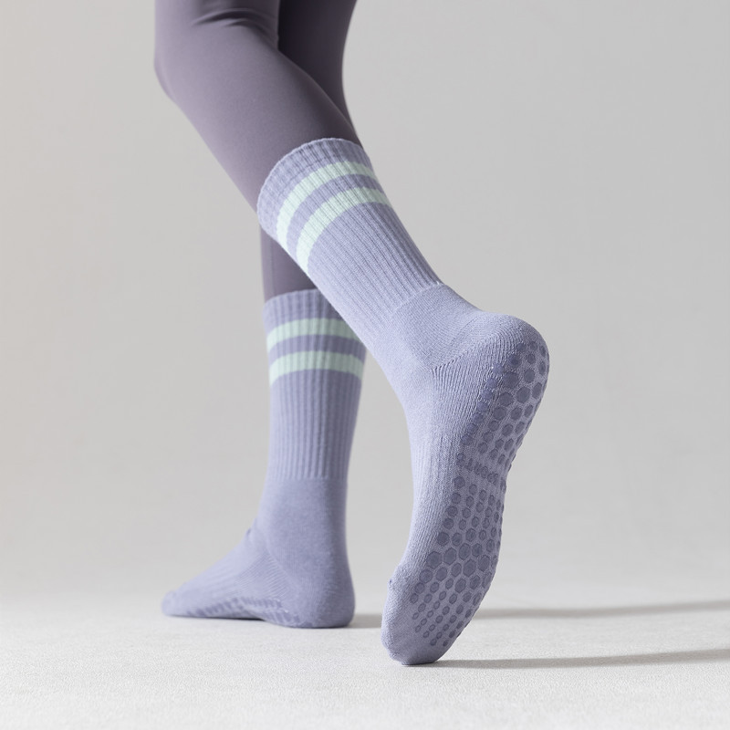 Cotton Dày Terry Vớ Tập Yoga Silicon Chống Trơn Trượt Giữa Bắp Chân Pilates Tất Tầng Tất Nữ Trong Nhà Nhảy Tập Thể Dục vớ Thể Thao
