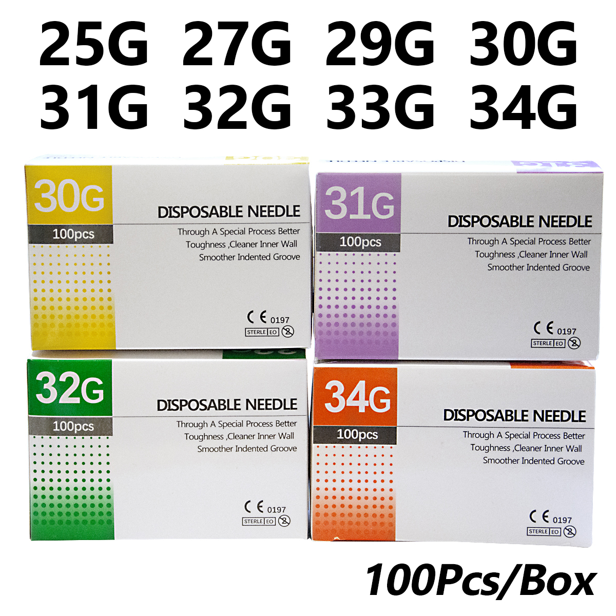 100 шт., 25 г, 30 г, 32 г, 33 г, 34 GP, безболезненная игла, 4/6/13 мм, красивый ультратонкий пирсинг, прозрачный шприц, инъекционный клей, прозрачная крышка наконечника