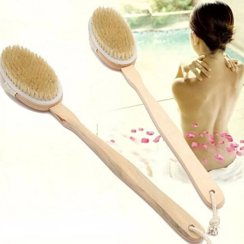Weiches Bad zurück Massage bürsten lange Holzgriff Borsten bürste nasse trockene Haut Körper Peeling Wäscher natürliche Spa Dusch werkzeuge