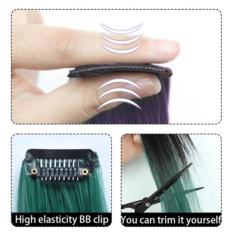 Ohrhängende Highlight-Haarfärbestreifen für Damen, langes Haar, einteilig, bunte Haarverlängerungen, unsichtbare synthetische Perückenaufkleber
