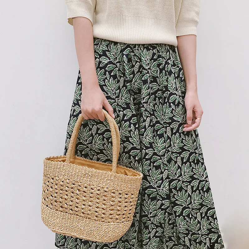 ผู้หญิงฟางกระเป๋าถือขนาดใหญ่ฤดูร้อน Beach Tote ทอรอบด้านล่างกระเป๋าถือไหล่กระเป๋า Vocation กระเป๋าถือ K5DA
